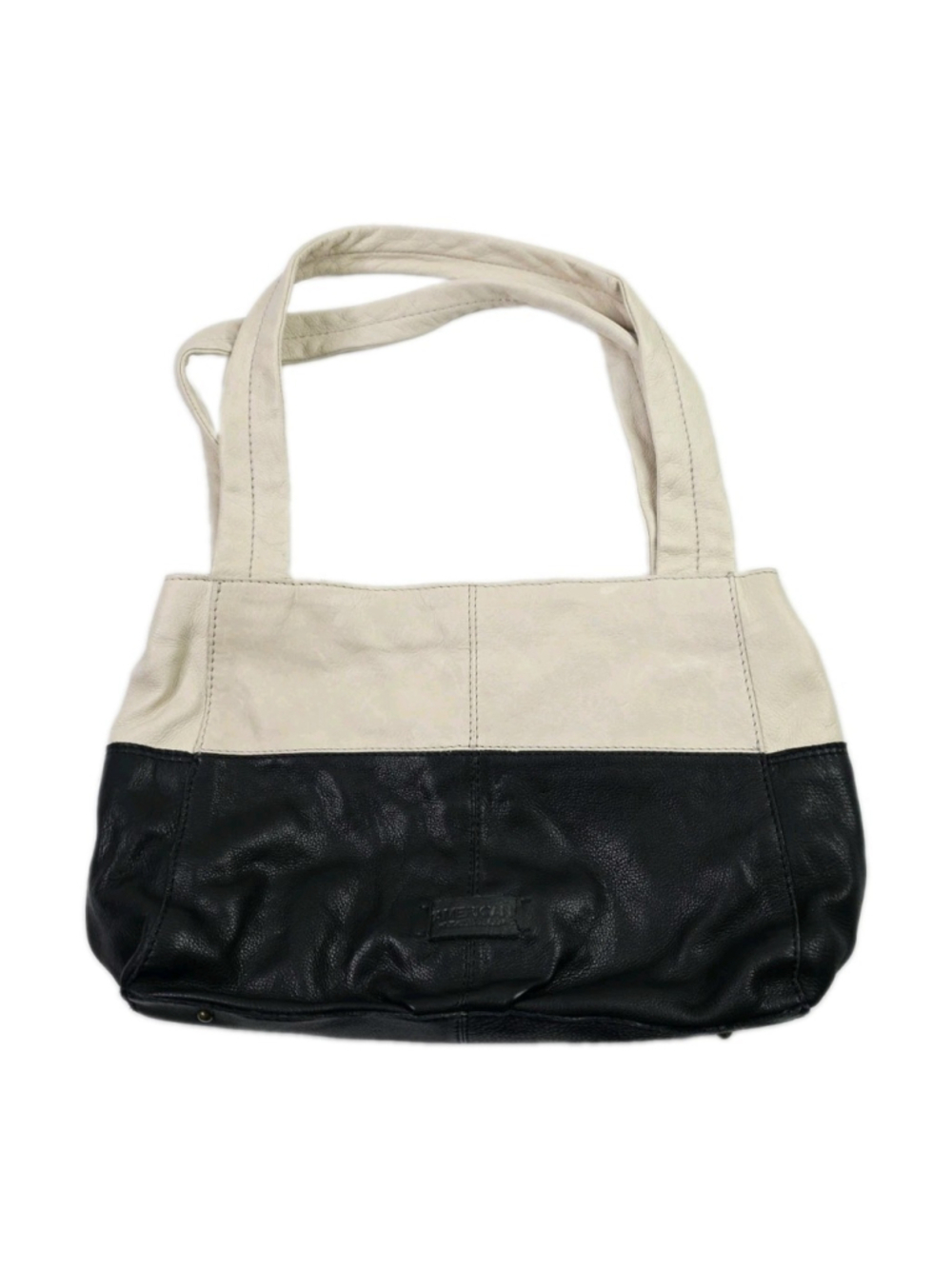 American Leather Co. Black/Ivory Colorblock Pebbled Leather Shoulder Tote Medium